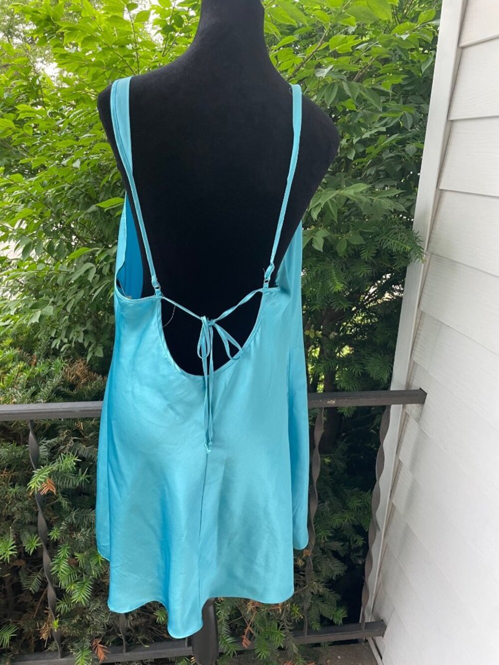 Vintage Y2K Blue Satin Slip Dress Cami Fairycore Plus Size 1X Coquette Lingerie - Picture 12 of 12
